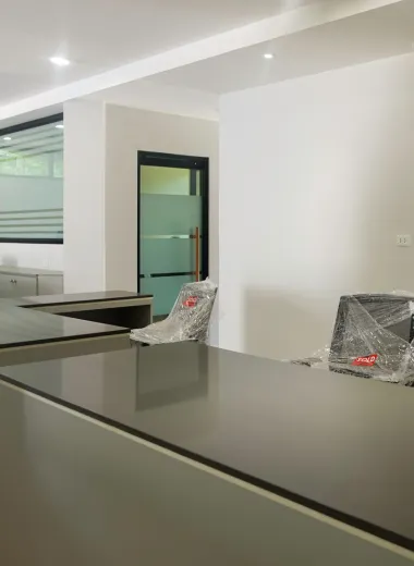 Office quartz tabletop with clean, modern finish from Stone Depot